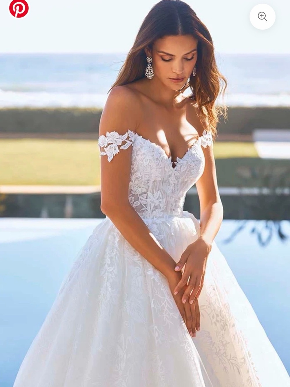 Elegant White Off-Shoulder Lace Ball Gown Wedding Dress - PRONOVIAS: DELPHINE